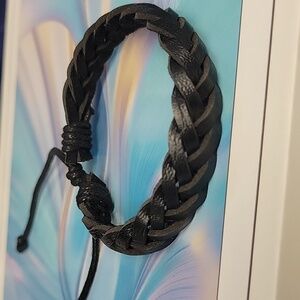 Black Leather 7" Bracelet Adjustable